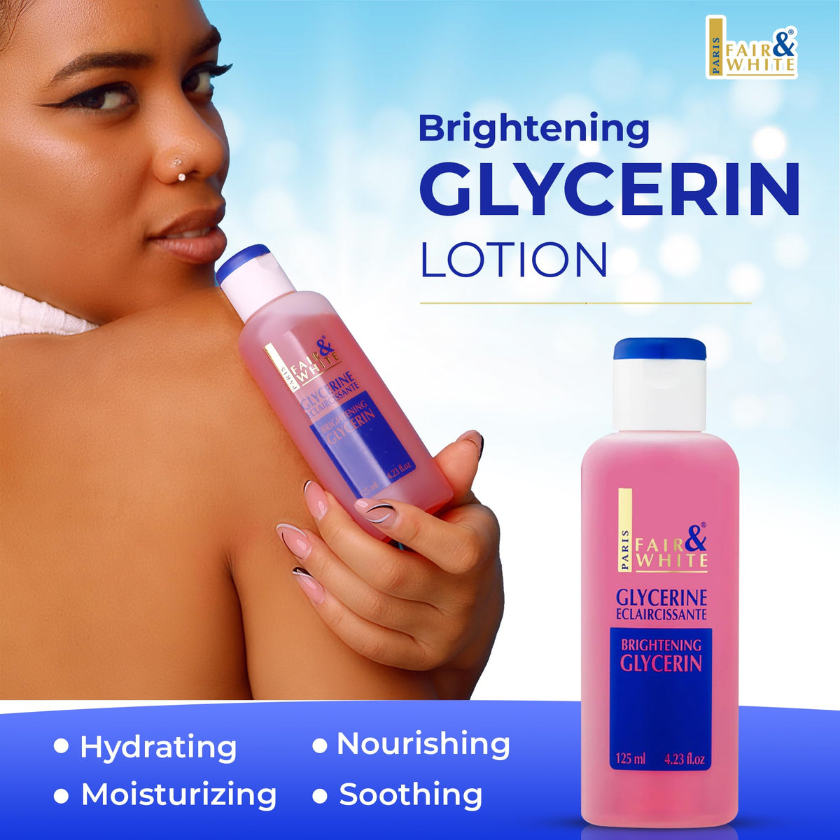 F&W glycerin drop on fingertip demonstrating controlled application and moisture