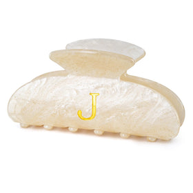 Fycert gold initial clip front view showing stylish personalized shimmer