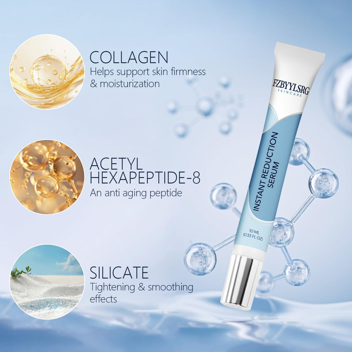FZBYYLSRG serum dropper releasing a clear drop highlighting precise application