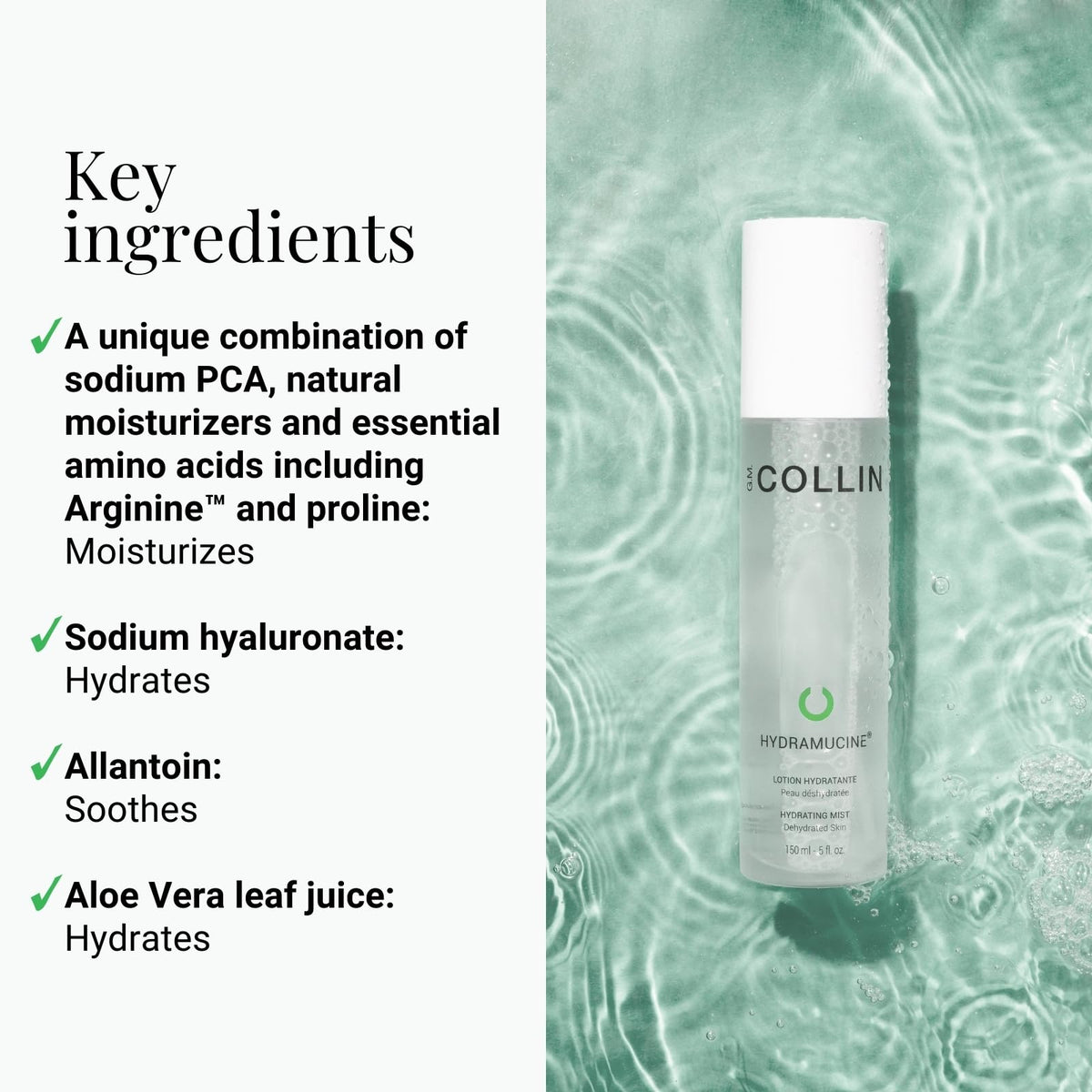 G.M. COLLIN mist spray action demonstrating even, fine coverage benefit