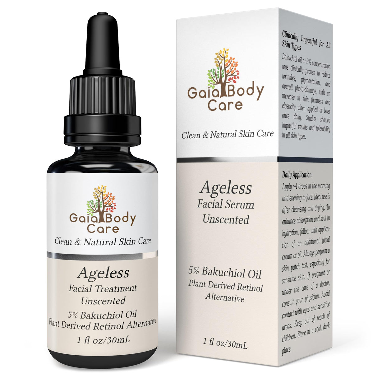 Gaia Body Care front bottle showing clear label and size, highlighting clean formulation benefits