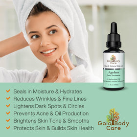 Gaia Body Care ingredient flatlay with botanical oils highlighting natural formula