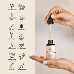 Gaia Body Care oil texture on glass dropper illustrating lightweight, fast-absorbing hydration