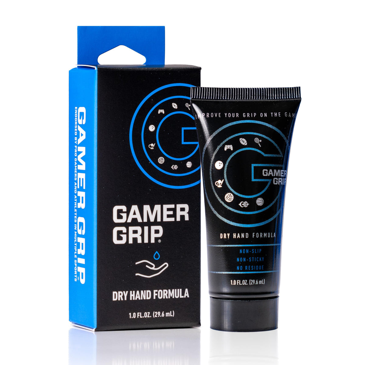 Gamer Grip front bottle showing compact 1oz design and clear branding benefit