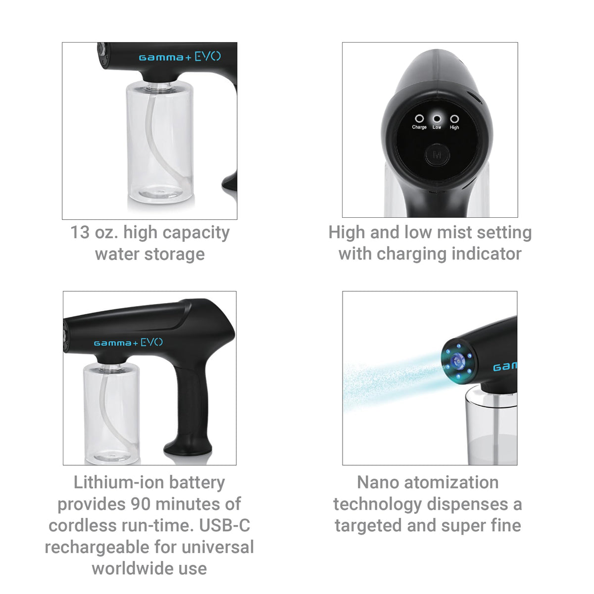 GAMMA+ Evo Nano Mister used by stylist to mist hair, offering gentle, even hydration