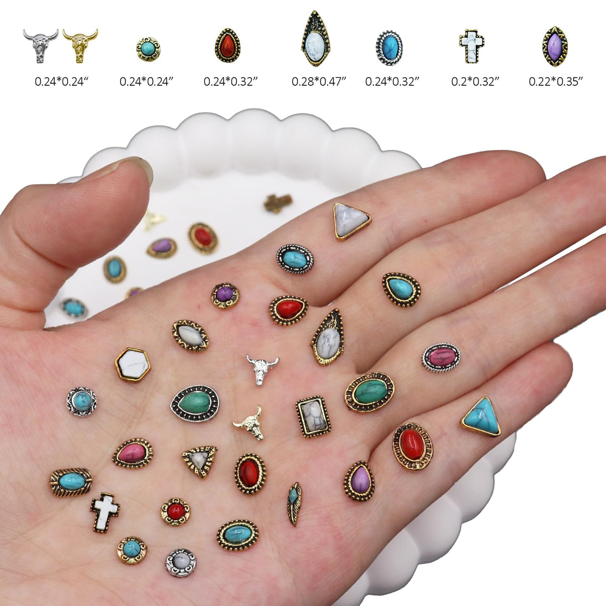 Ganepwns charms applied on manicure demonstrating three-dimensional western accent benefit