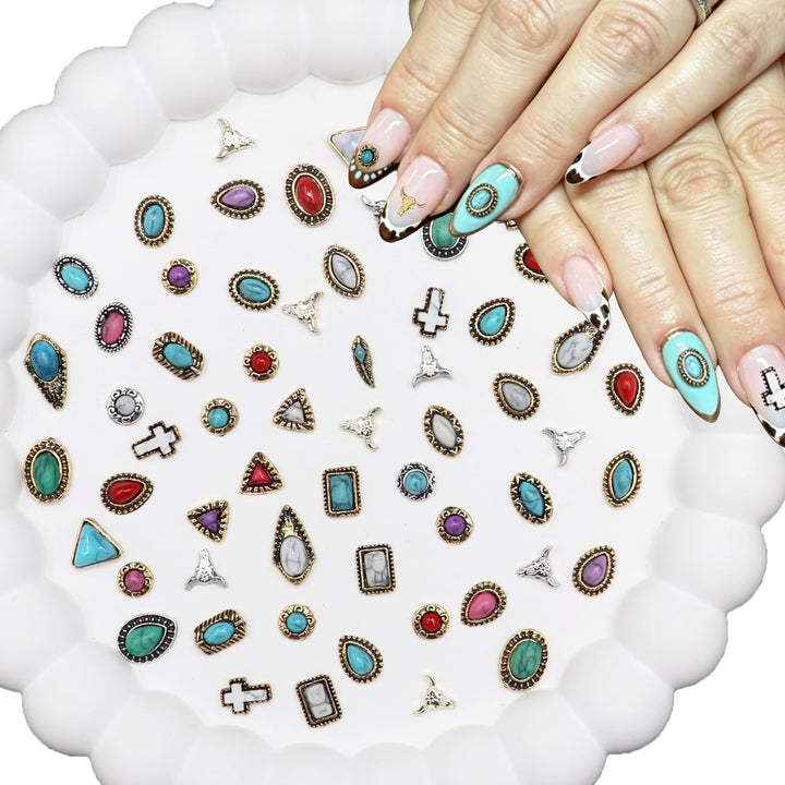 Ganepwns front packaging showing 60-piece western nail charm set for quick identification