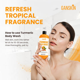 Ganskin lifestyle bathroom scene with bottle on shelf implying daily routine benefit