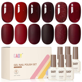 GAOY front packaging showing six red gel bottles and variant benefits