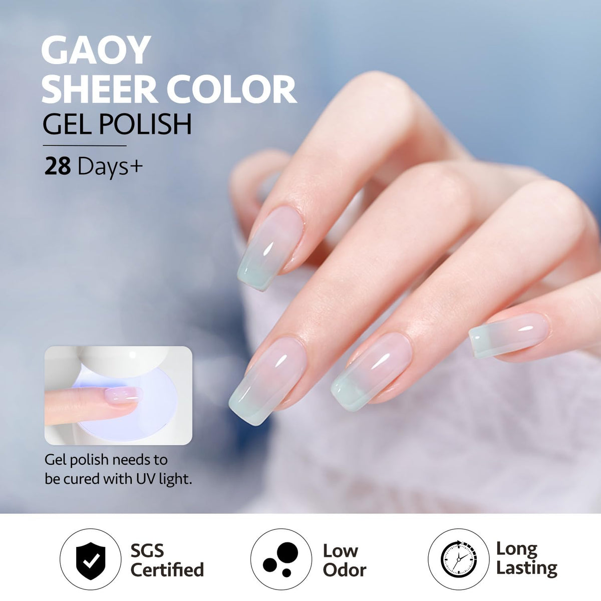 GAOY application on a model hand showing glossy cured finish for lasting wear