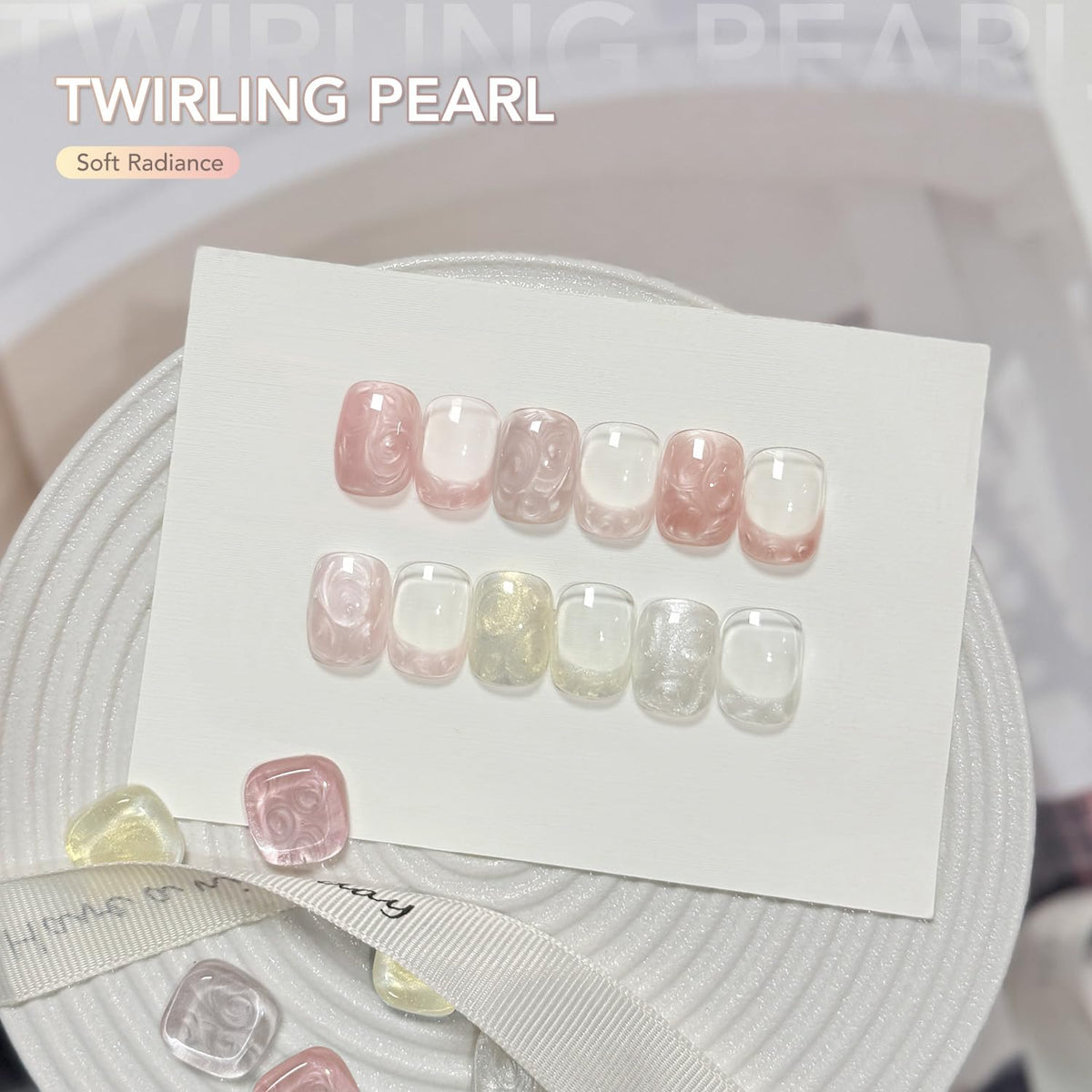 GAOY close-up of a bottle tip and pearl gel texture showing streaky shimmer application
