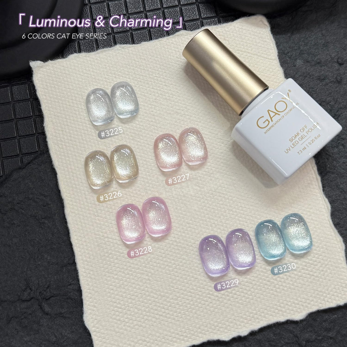 GAOY bottle size scale comparison showing 7.3ml bottles for multiple at-home manicures