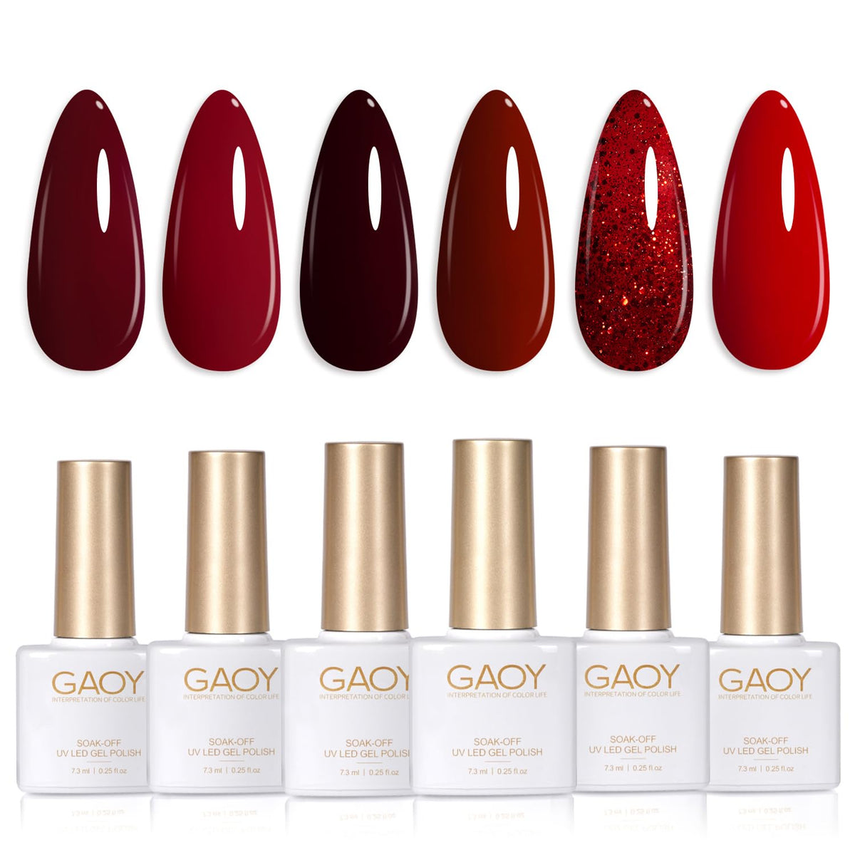 GAOY front packaging showing six burgundy shades and easy selection benefit