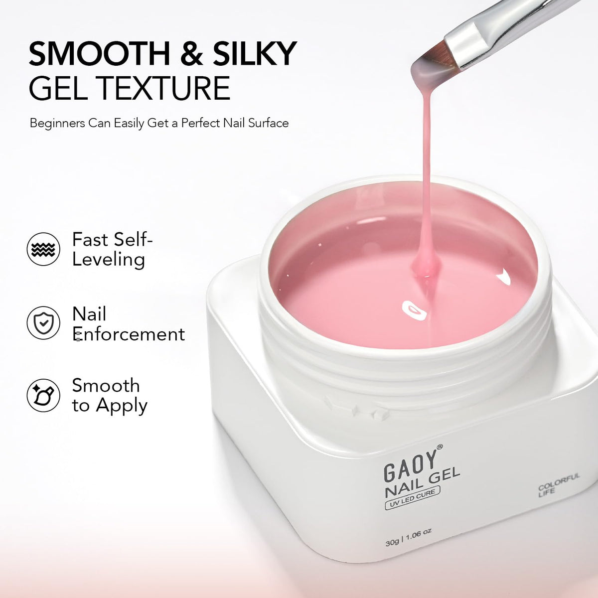 GAOY brush beside open jar showing gel texture and smooth application benefit
