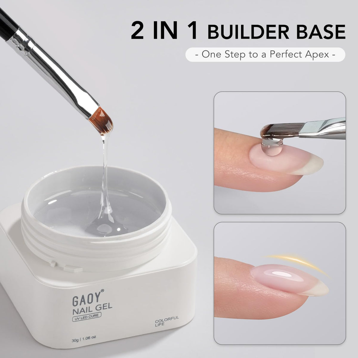 GAOY builder base on brush demonstrating thick, adhesive consistency