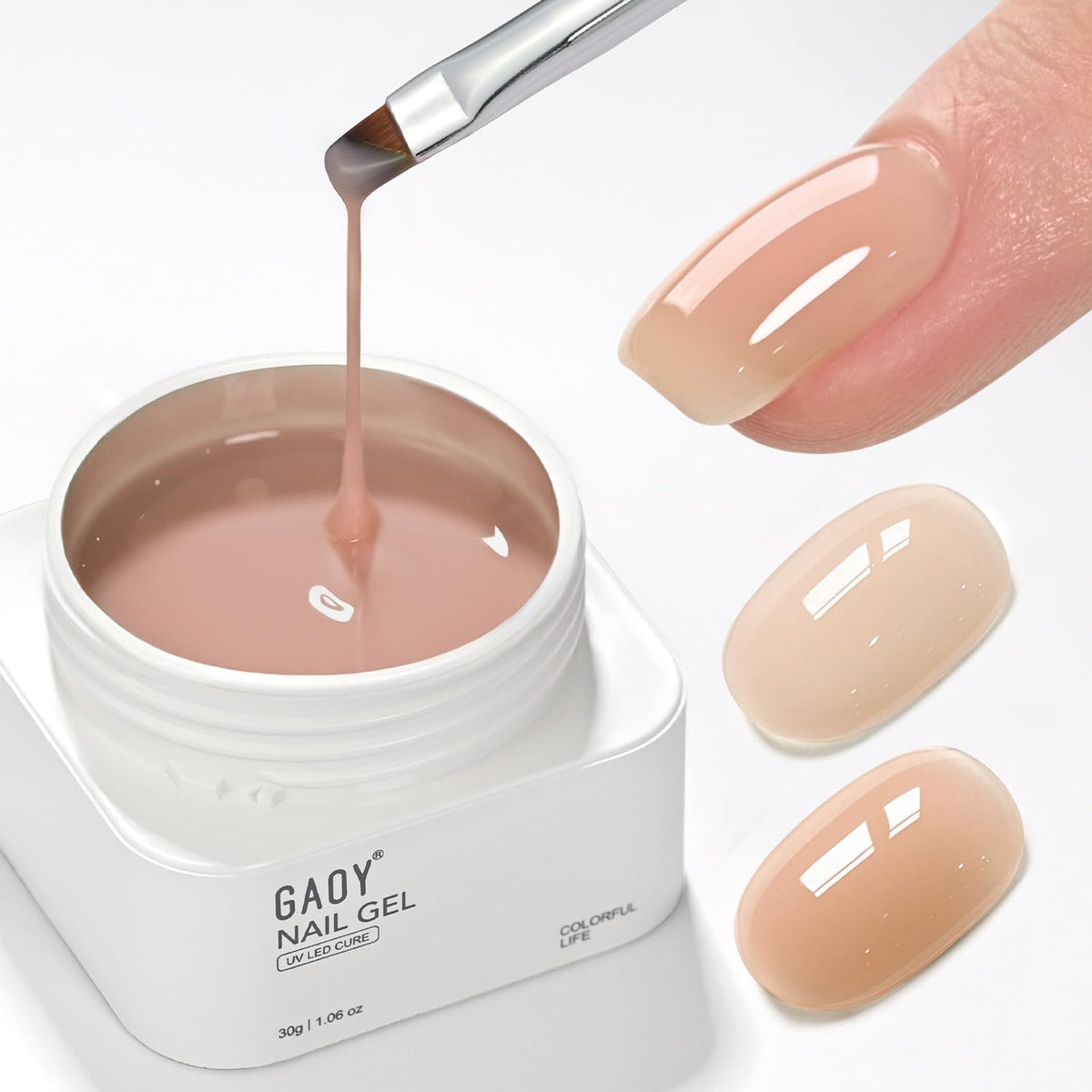 GAOY front jar showing tawny peach gel and label, clear benefit of full-size kit