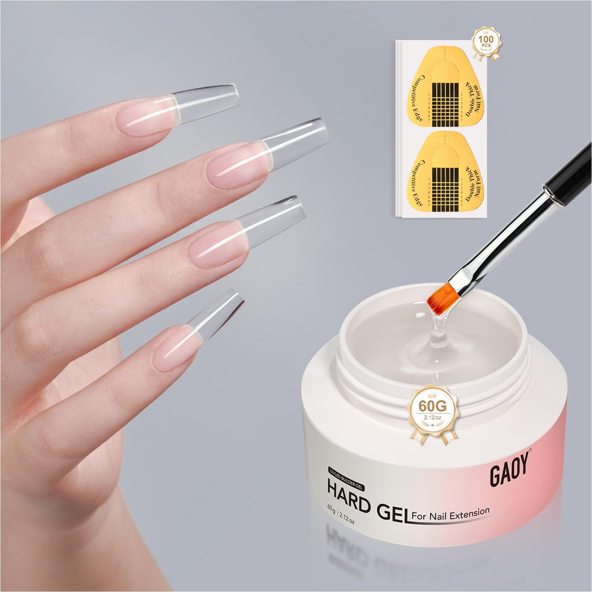 GAOY clear builder gel jar front view showing brand and size benefit