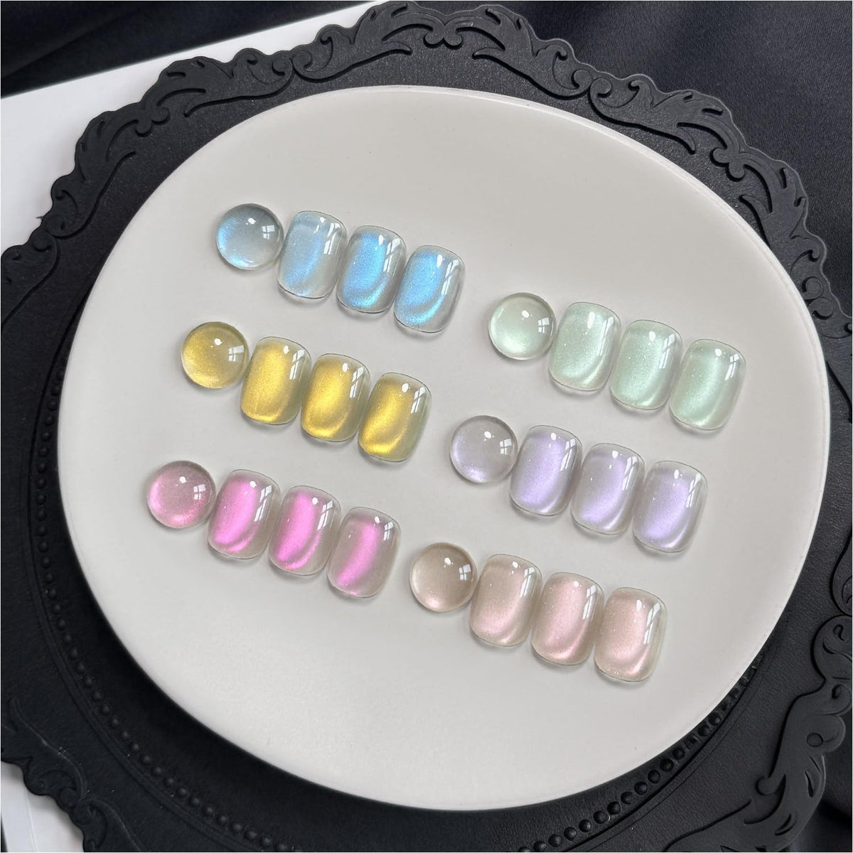 GAOY front packaging of six cat eye gel polishes showing colors and magnet benefit easy selection