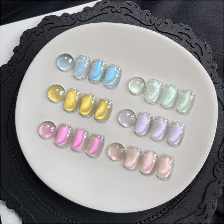 GAOY front packaging of six cat eye gel polishes showing colors and magnet benefit easy selection