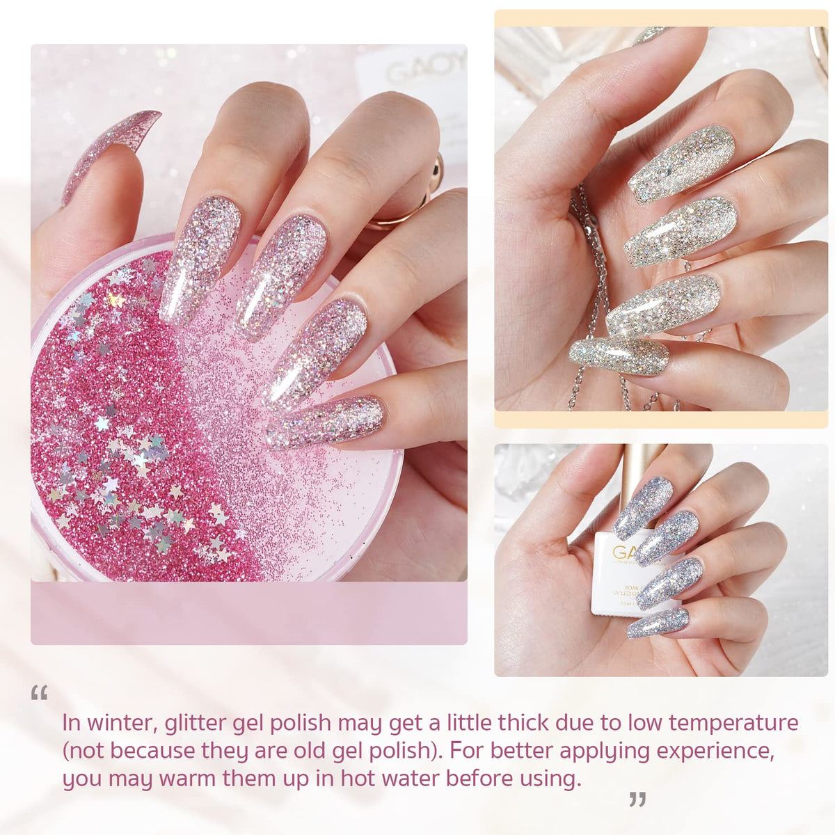 GAOY glitter texture close-up highlighting reflective chrome shine and dense sparkle