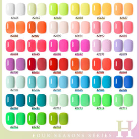 GAOY color range flat lay highlighting neon pinks oranges corals and greens