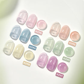 GAOY color swatch layout displaying translucent blues pinks and nudes