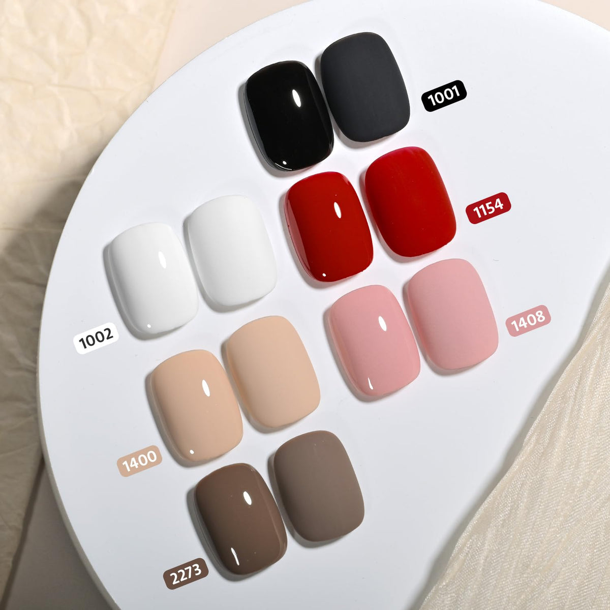 GAOY color swatch layflat of all six shades illustrating versatile palette