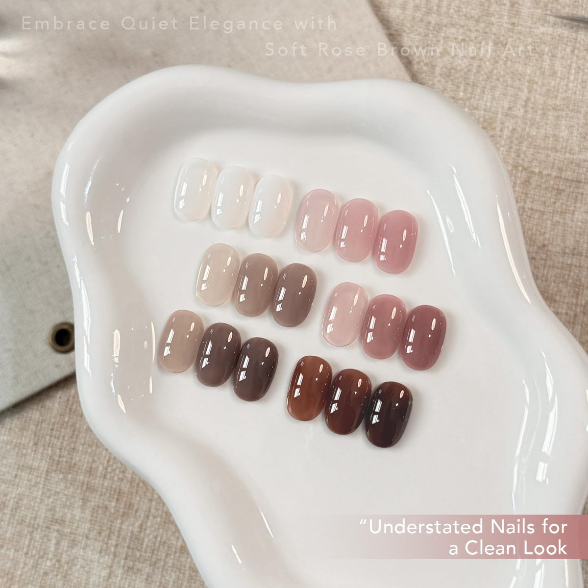 GAOY color swatch strip displaying six milky brown-pink shades, easy color planning
