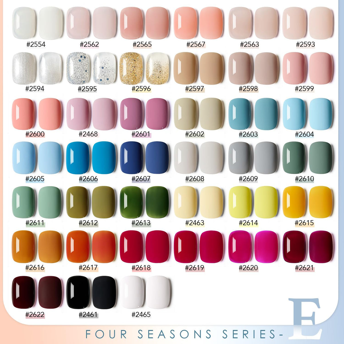 GAOY visible swatches of 39 gel shades displaying versatile color choices