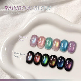 GAOY color swatches on a nail wheel showing six glitter-holographic cat eye shades