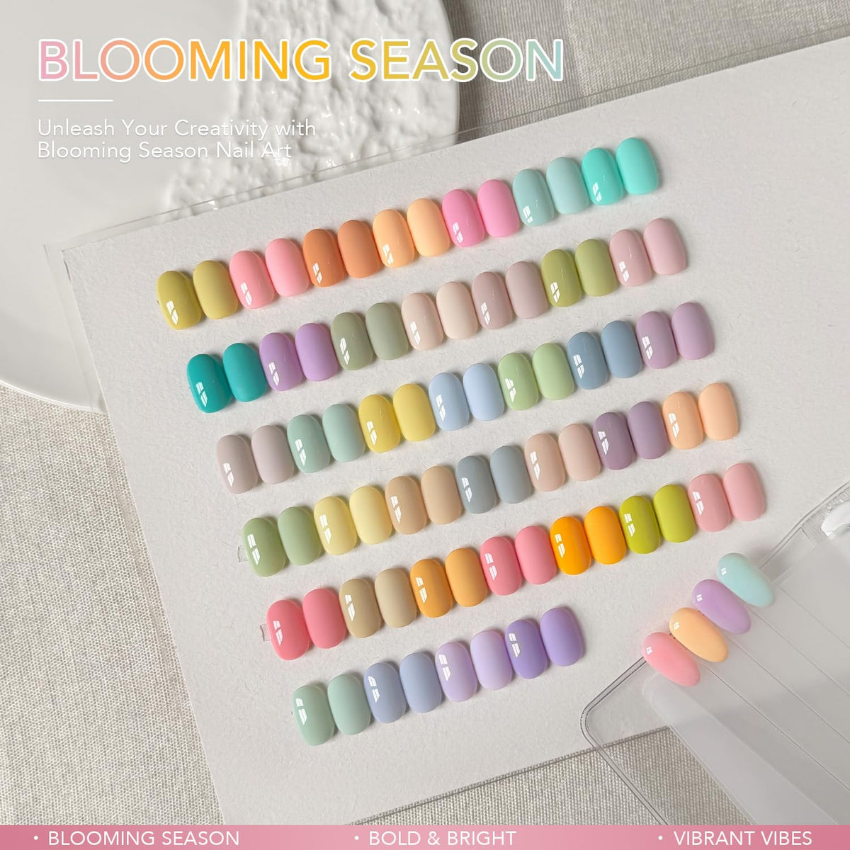 GAOY pastel color swatches fanned out, clear view of shade selection for styling