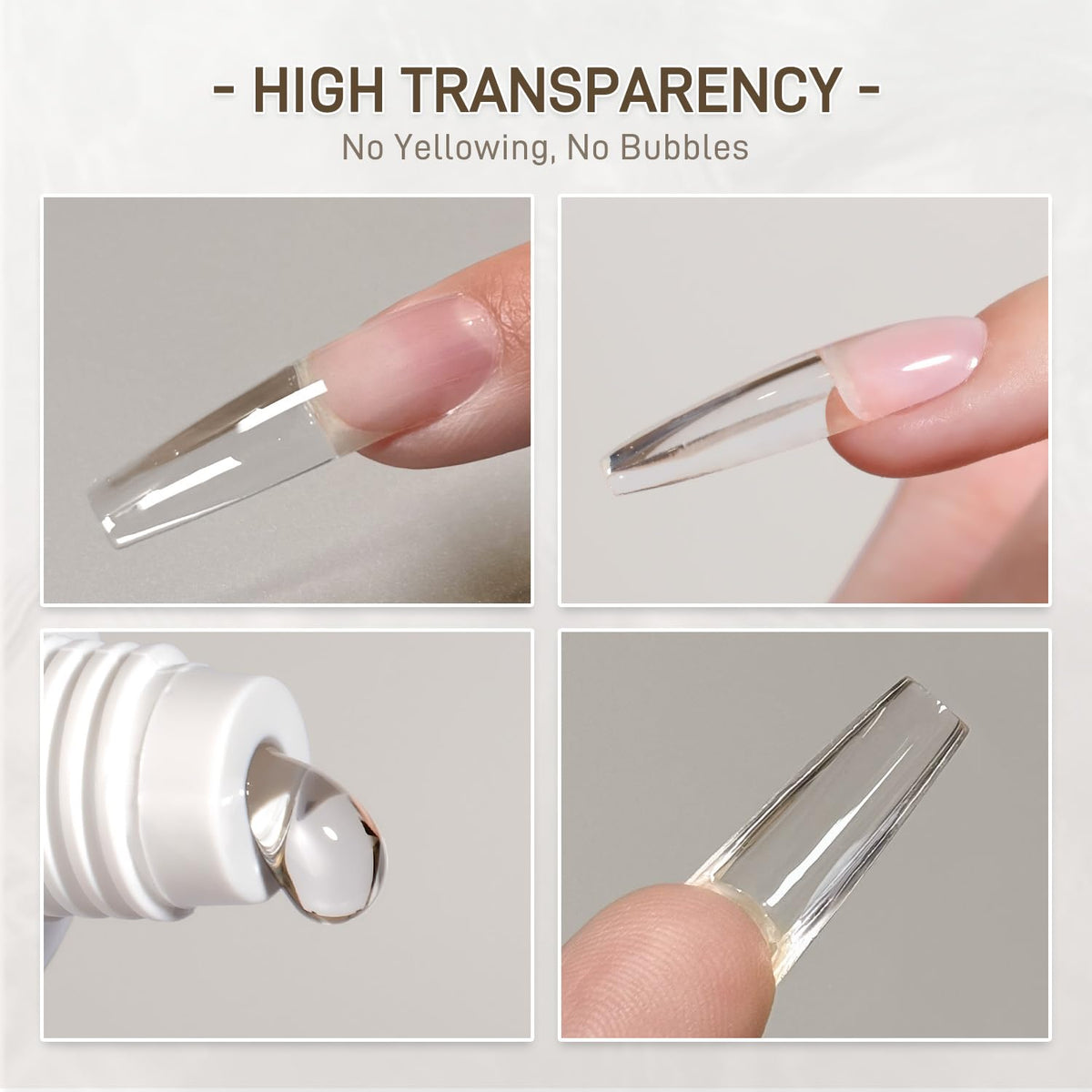 GAOY cured nail extension side view displaying strong, transparent arch