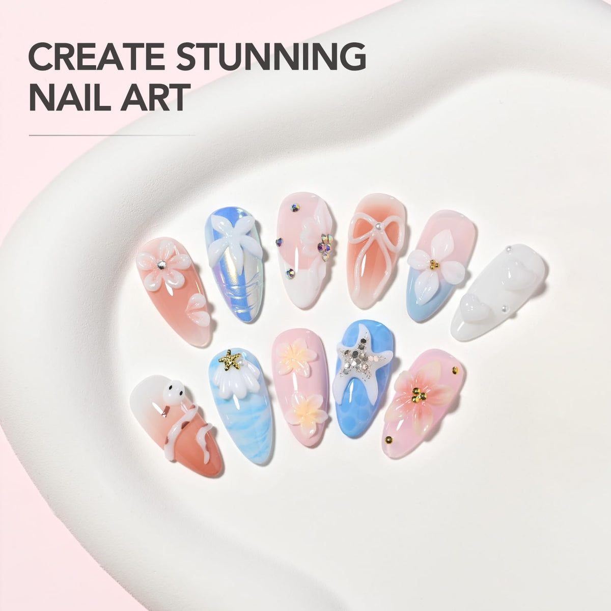 GAOY finished 3D nail art on hand showcasing durable decorative results