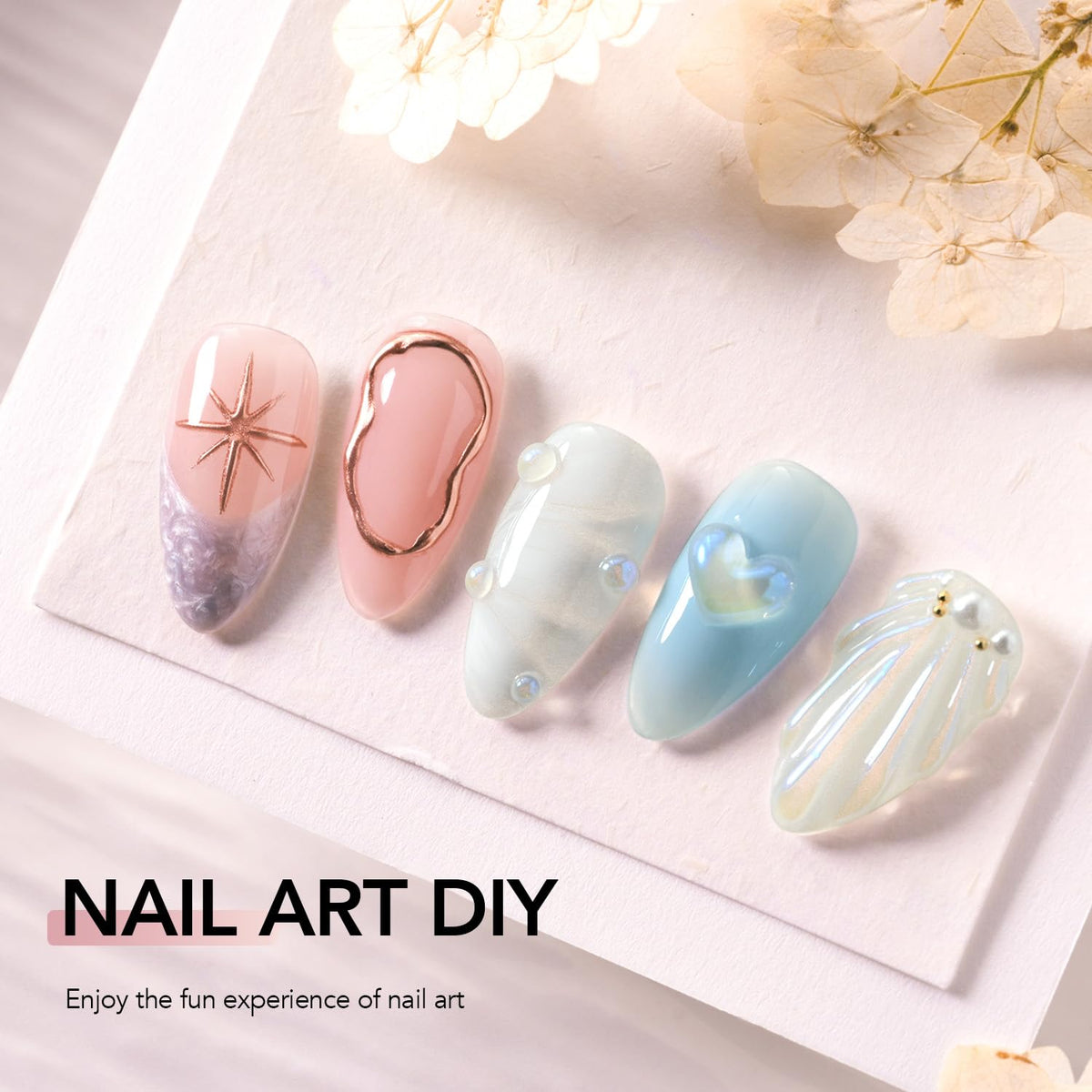GAOY finished 3D floral nail design in lifestyle shot demonstrating durable, glossy results