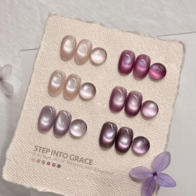 Set of six finished nails painted with GAOY colors showing varied holographic effects