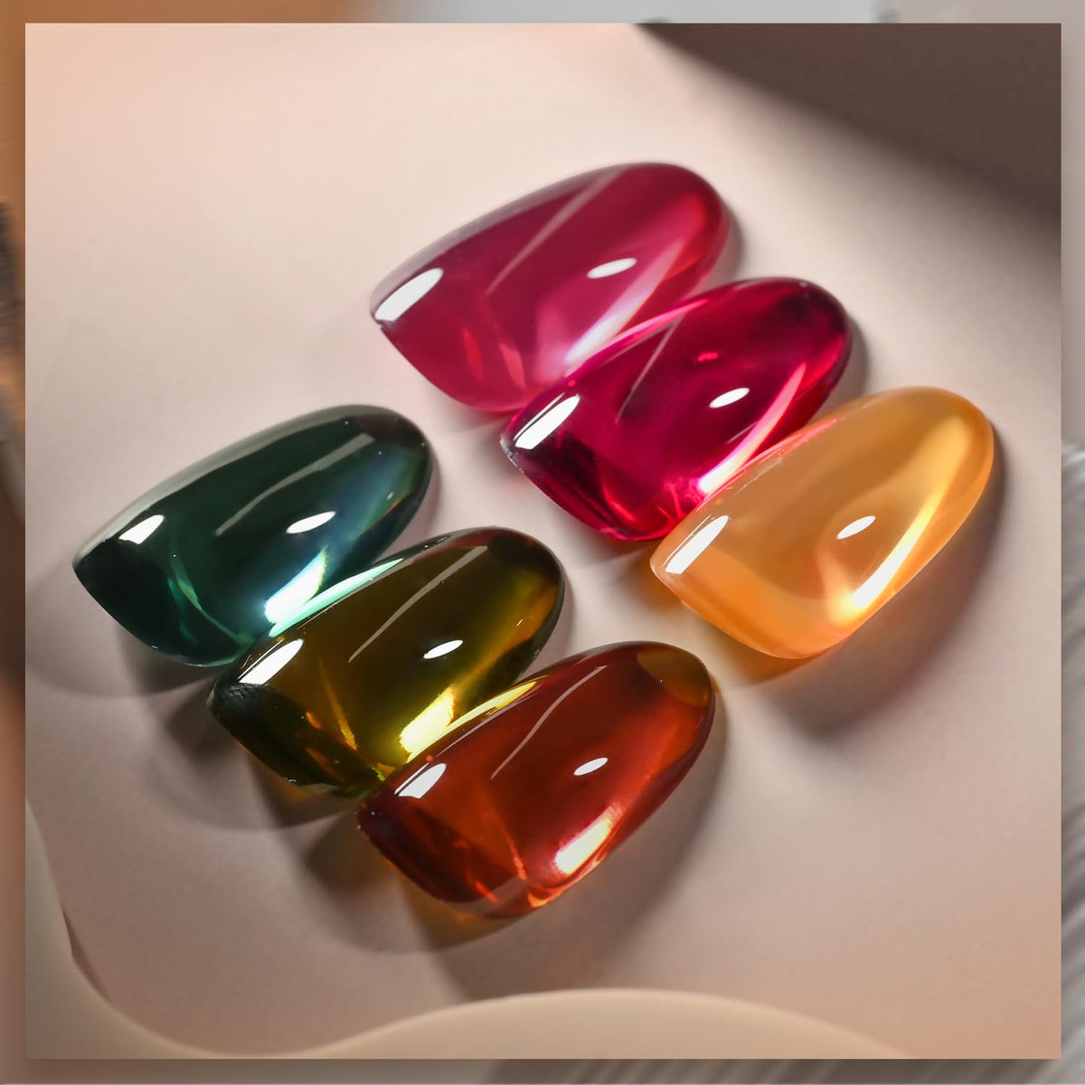 GAOY finished hot pink jelly nails lifestyle photo highlighting glossy results
