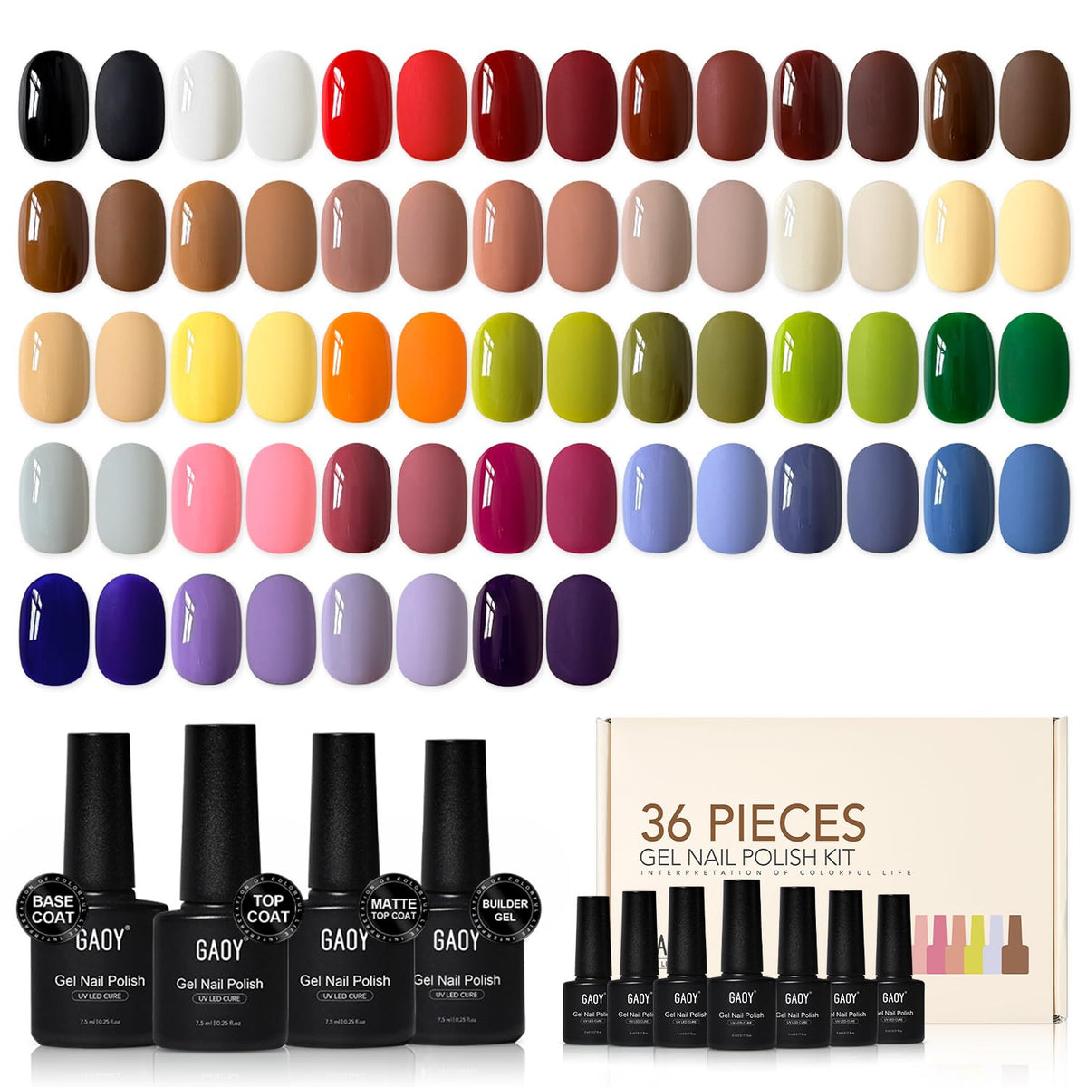 GAOY front packaging showing full 36-piece kit and neat arrangement, highlights variety