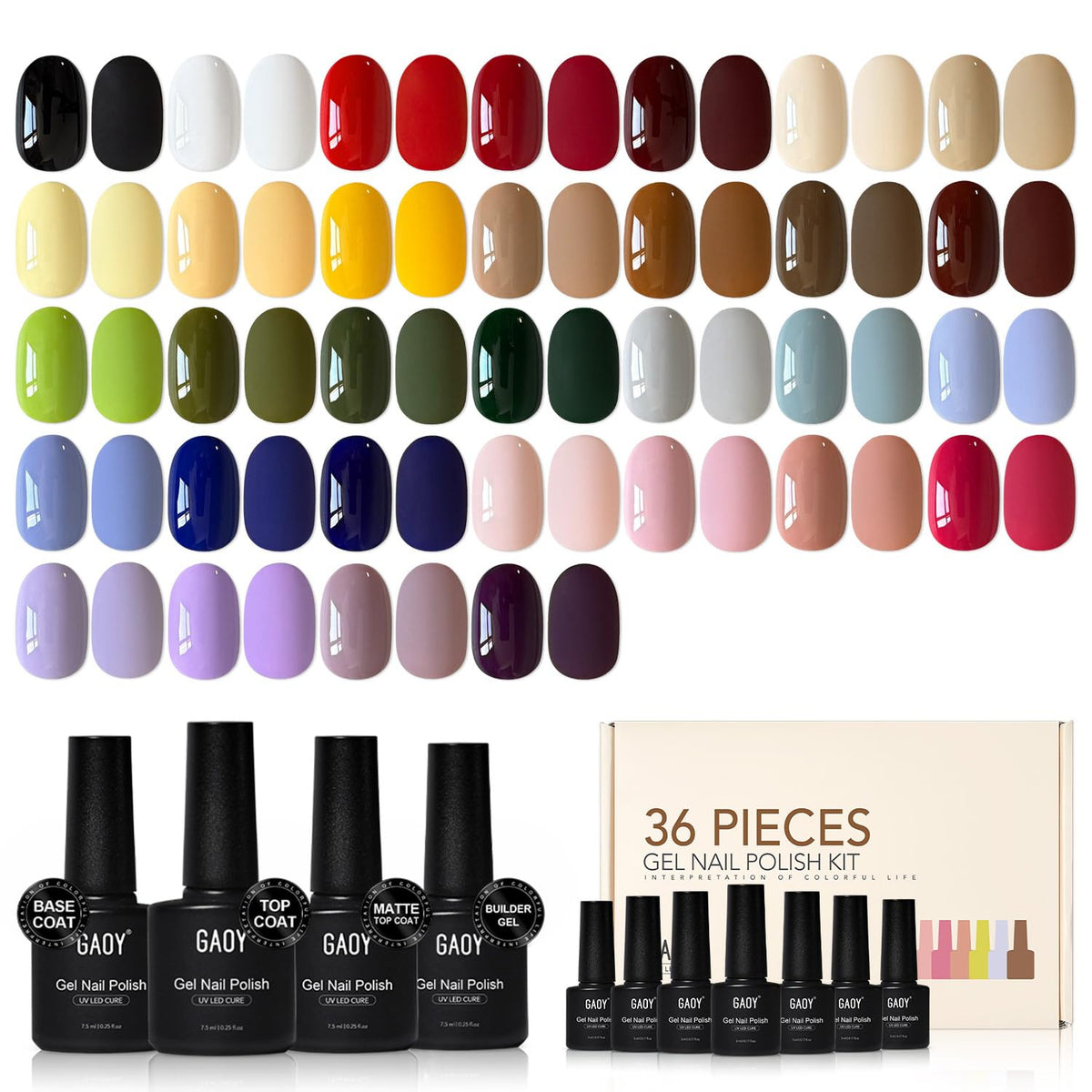 GAOY front packaging showing full 36-piece kit and easy storage benefit