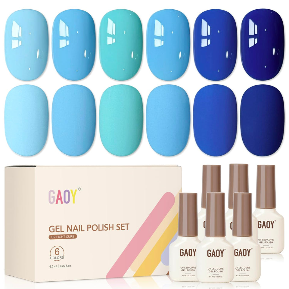 GAOY front packaging showing six blue gel bottles and kit benefits