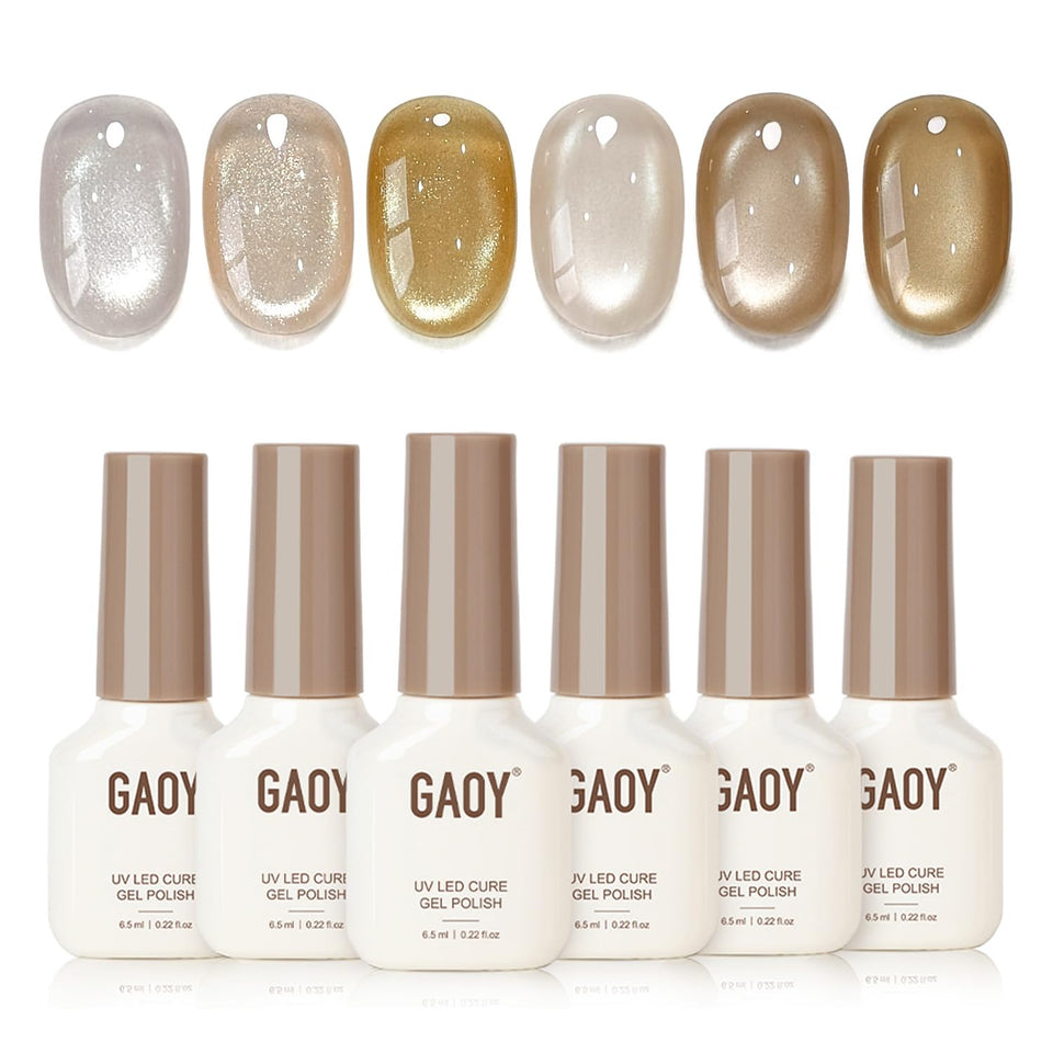 GAOY front packaging of brown cat eye kit showing six bottles and magnet, attractive presentation