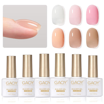 GAOY front packaging showing all six builder gel bottles and product clarity benefit