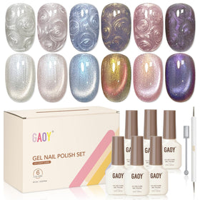 GAOY front packaging showing six gel polish bottles and magnet for easy kit identification