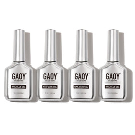 GAOY front packaging showing four clear gel glue bottles and benefits