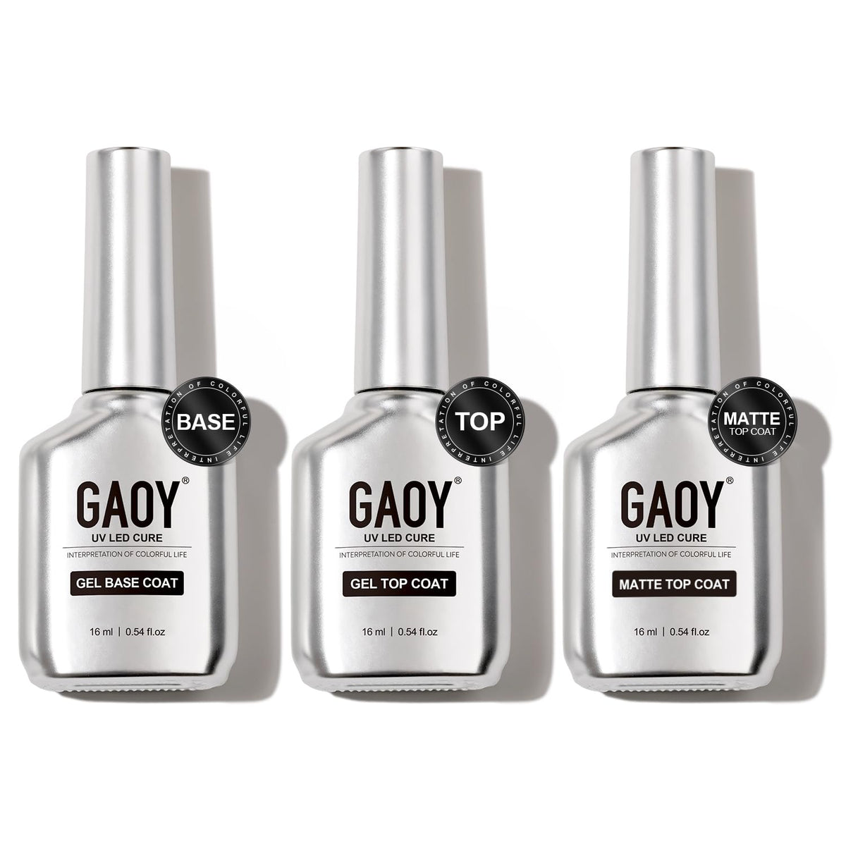 GAOY front packaging showing three 16ml bottles and chrome design for professional finish