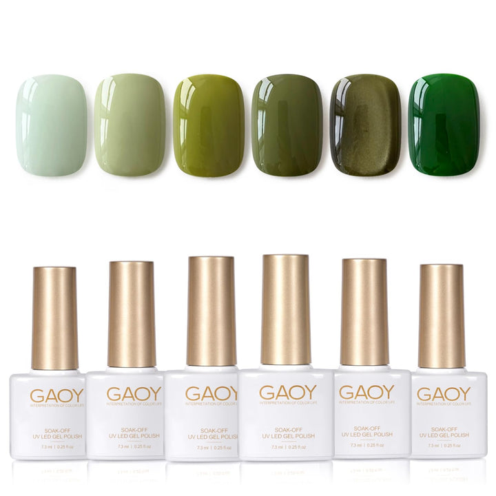 GAOY front packaging showing six dark green cat eye bottles and magnet for easy selection
