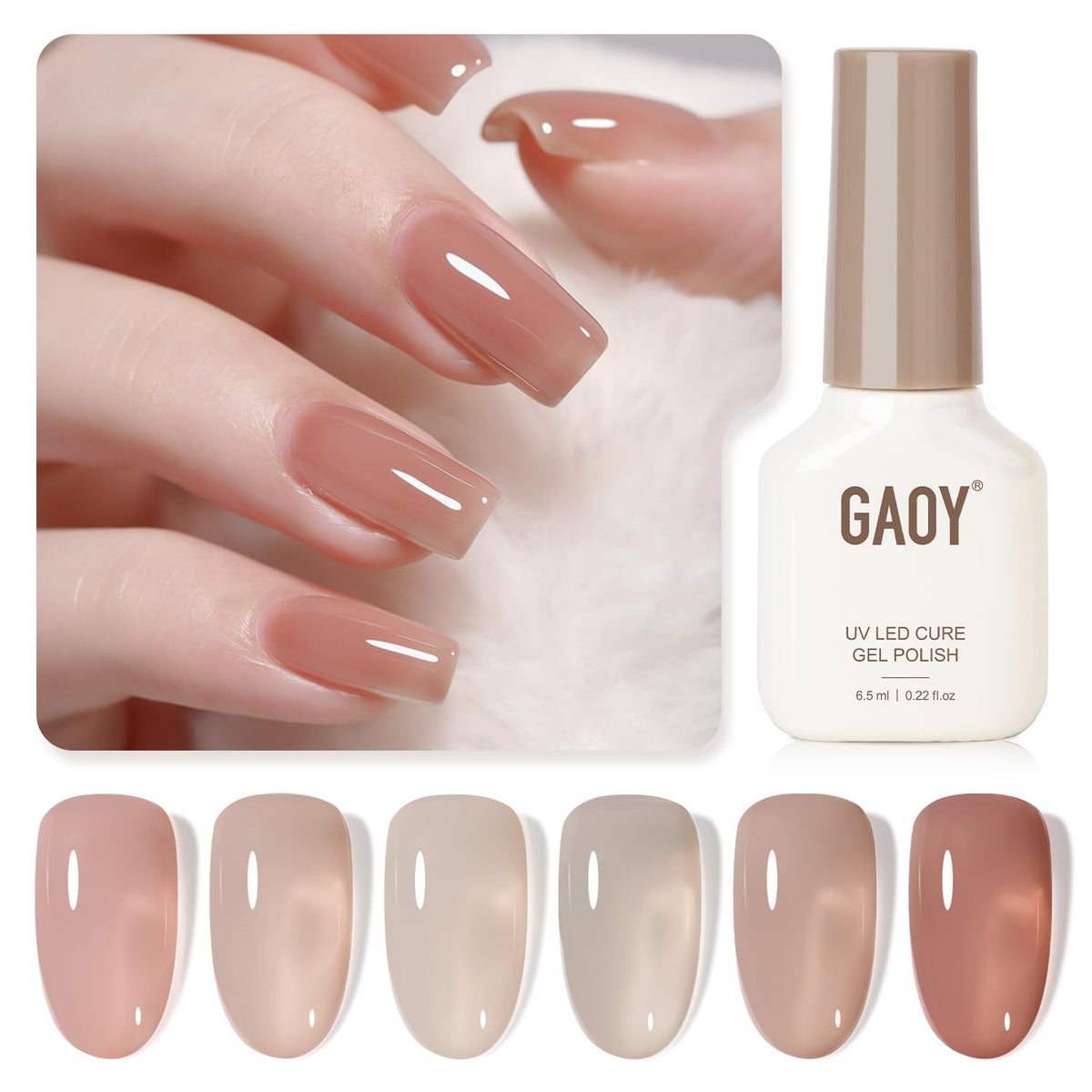 GAOY front packaging showing six jelly gel bottles, ideal kit for at-home manicures