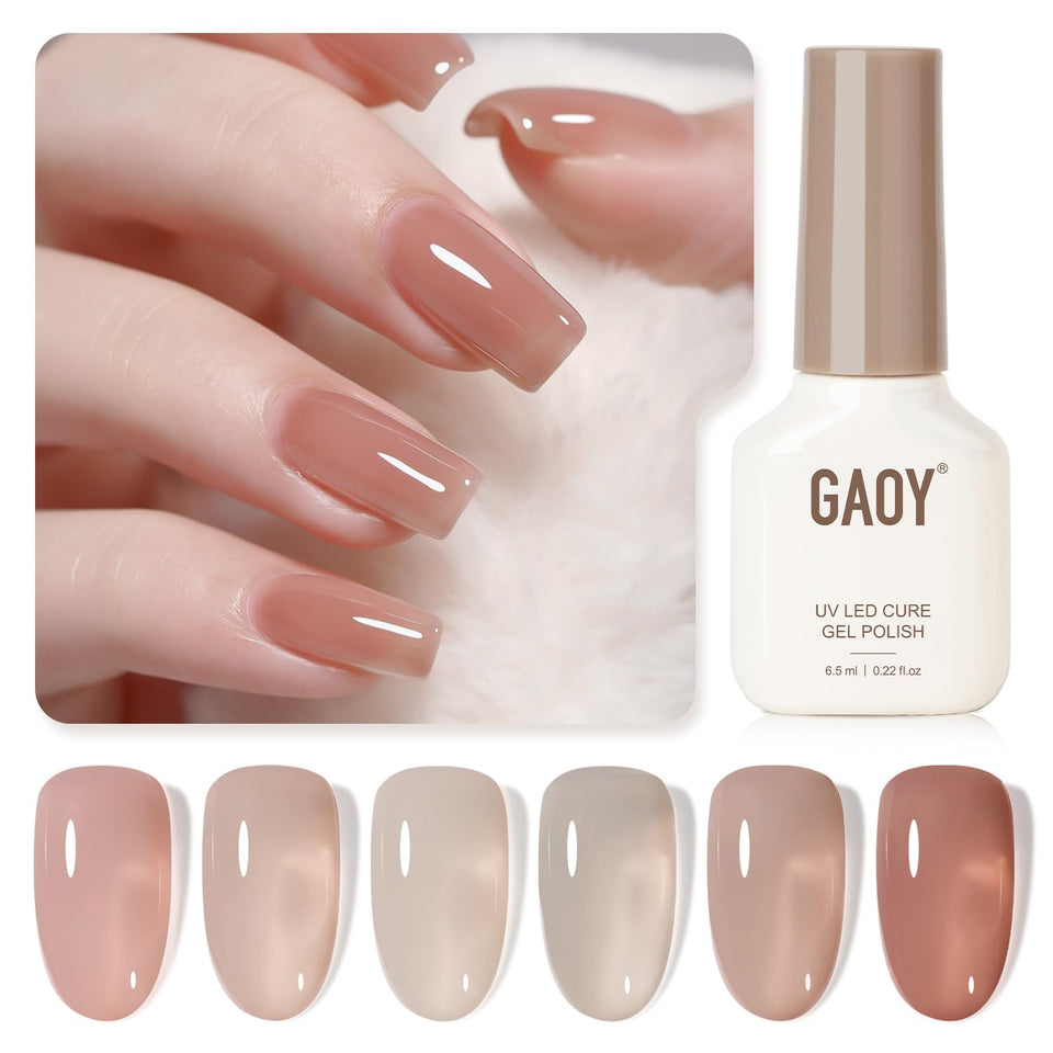 GAOY front packaging showing six jelly gel bottles, ideal kit for at-home manicures