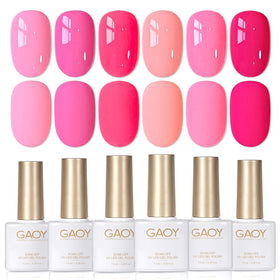 GAOY front packaging showing six pink gel bottles and kit benefits