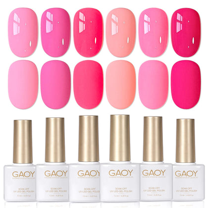GAOY front packaging showing six pink gel bottles and kit benefits