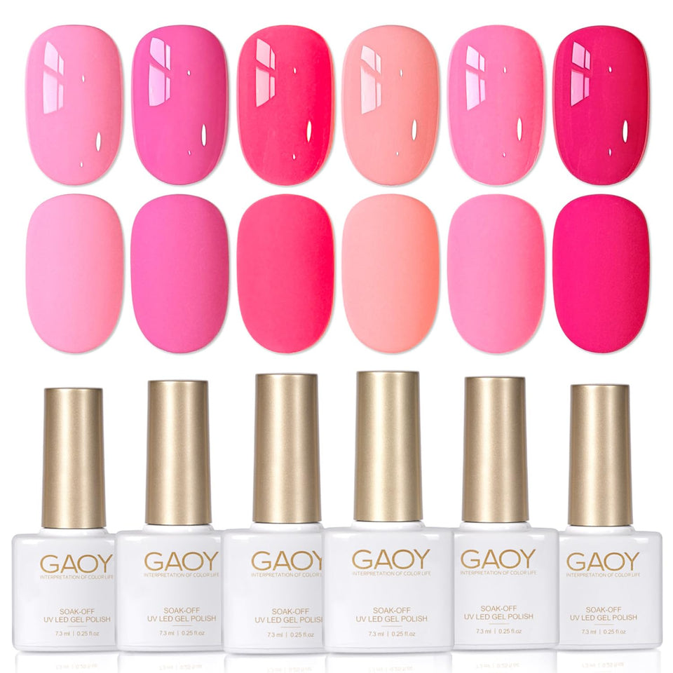 GAOY front packaging showing six pink gel bottles and kit benefits